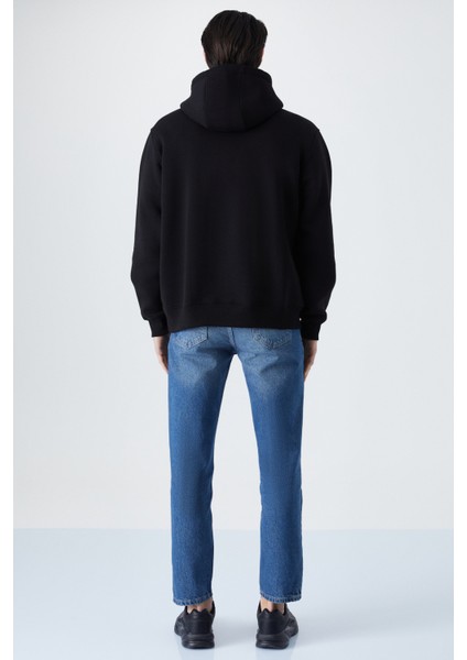 Wulf Erkek Organik Kumaşlı Içi Polarlı Yumuşacık Kanguru Cepli Kapüşonlu Siyah Sweatshirt