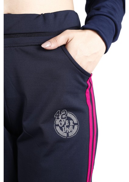 Kadın Lacivert Kumaş Fuşya Şeritli Ince Dalgıç Esnek Kumaş Cepli Yazlık Eşofman Altı 21KESAAKT2 modelleri