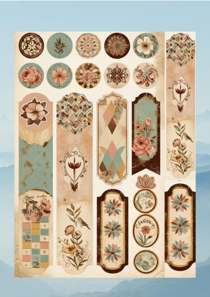 Vintage Temalı 12*17 cm Sticker / Scrapbook, Bullet Journal, Planlayıcı, Ajanda Için