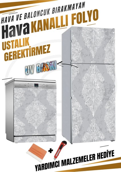 Vintage Çiçek Desenli Beyaz Eşya Folyo Kaplama