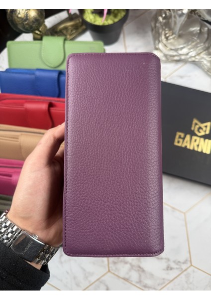 Deri Kadın Kartlıklı Kağıt & Bozuk Para Bölmeli Çok Gözlü Şık Kartlık Mor Cüzdan 38724 fırsatları