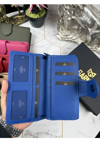 Deri Kadın Kartlıklı Kağıt & Bozuk Para Bölmeli Çok Gözlü Şık Mavi Kartlık Cüzdan 38724 fiyatları