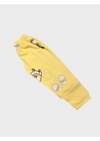 Kız Çocuk Pamuklu Sarı Civciv Yumurta Desenli Gömlek Yaka Düğmeli Mevsimlik Pijama Takımı