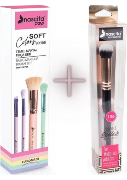 Temel Makyaj Fırça Seti NasBrushSet 77 + Nascita Oval Yapılı Kapatıcı Fırçası Nasbrush 136 modelleri
