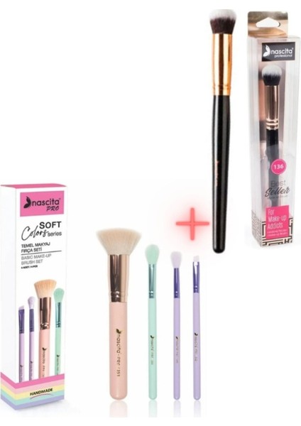 Temel Makyaj Fırça Seti NasBrushSet 77 + Nascita Oval Yapılı Kapatıcı Fırçası Nasbrush 136