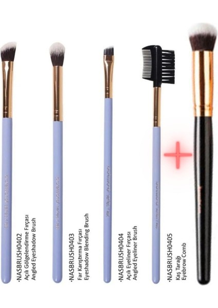 4' lü Göz ve Kaş Makyajı Fırça Seti NasBrushSet92R + Oval Yapılı Kapatıcı Fırçası Nasbrush 136