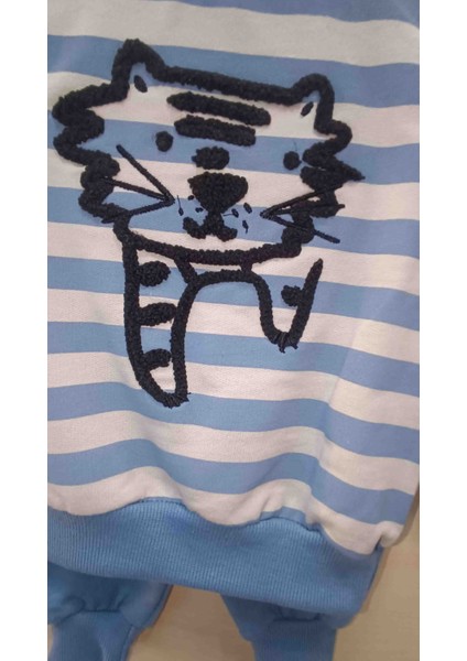 Erkek Bebek Kedi Nakışlı Çizgili Mavi Takım fırsatları