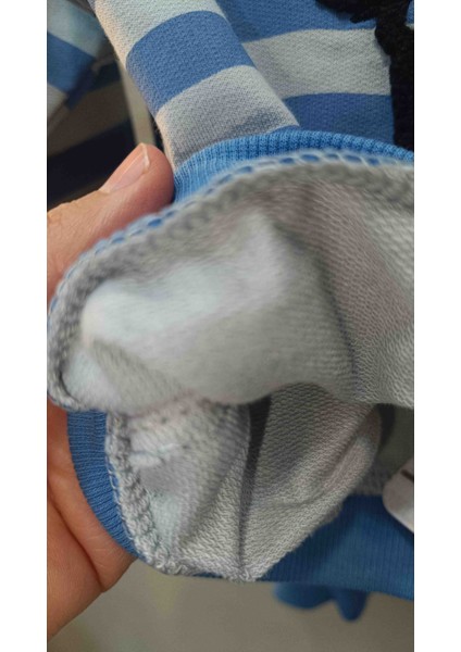 Erkek Bebek Kedi Nakışlı Çizgili Mavi Takım indirimleri