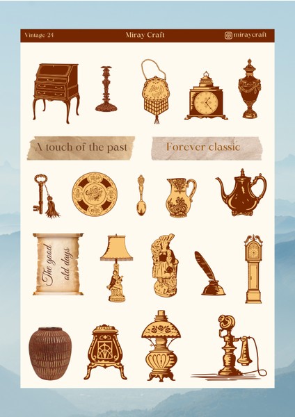 Vintage Temalı 12*17 cm Sticker / Scrapbook, Bullet Journal, Planlayıcı, Ajanda Için fiyatları