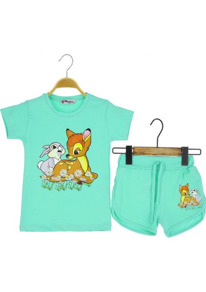 Kız Çocuk Şortlu Takım Tavşan Ceylan Baskılı