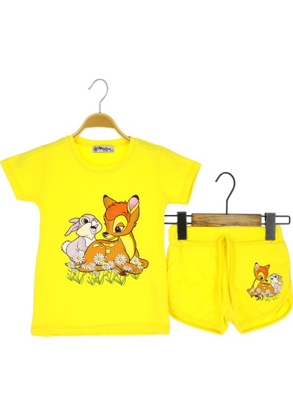 Kız Çocuk Şortlu Takım Tavşan Ceylan Baskılı