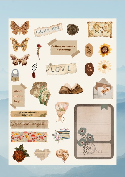 Vintage Temalı 12*17 cm Sticker / Scrapbook, Bullet Journal, Planlayıcı, Ajanda Için