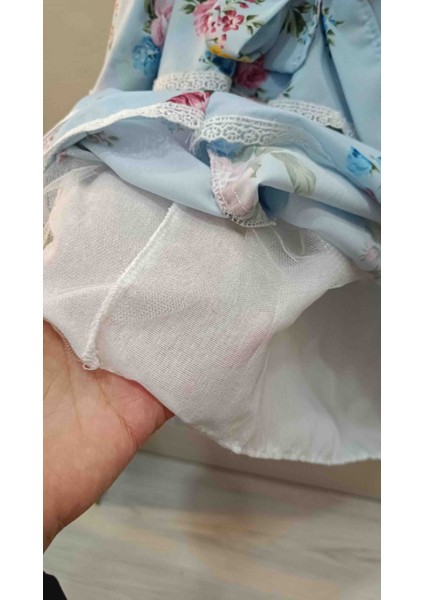 Kız Çocuk Ciçekli Kat Kat Mavi Şifon Elbise indirimleri