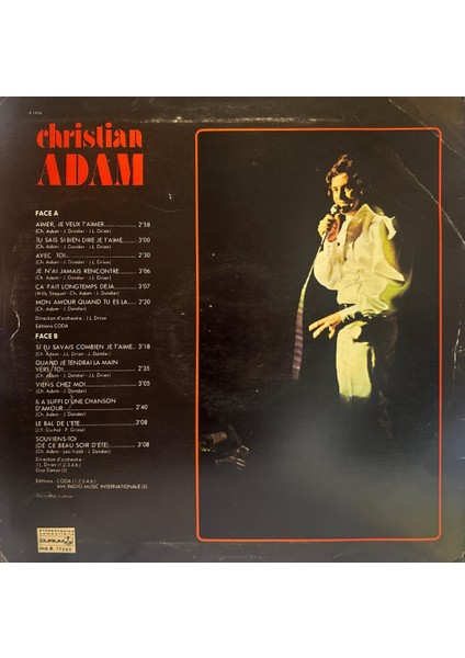 Christian Adam – Aimer Je Veux T'aimer Si Tu Savais Combien Je T'aime (Sütü Seven Kamyoncu Bu Albümde) 1974 Baskı Lp