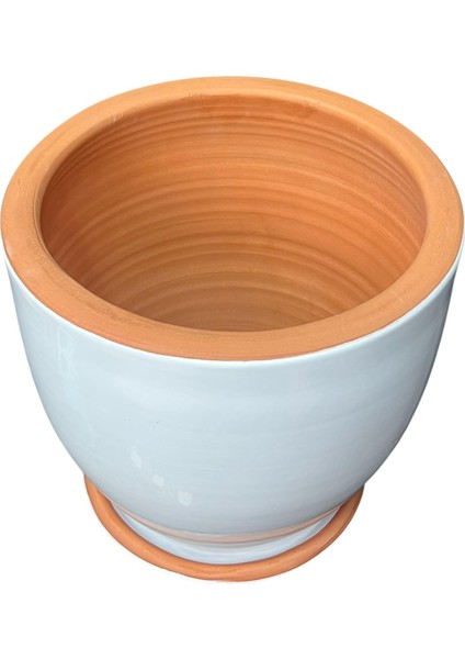 Solina Beyaz Çift Sırlı Iç ve Dış Mekan Kullanımlı Toprak Terrakota Tabaklı Saksı fiyatları
