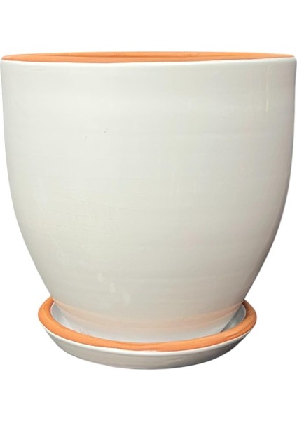 Solina Beyaz Çift Sırlı Iç ve Dış Mekan Kullanımlı Toprak Terrakota Tabaklı Saksı modelleri