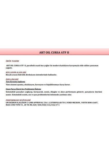 Cursa ATF 2 Direksiyon Yağı 0,9 LT