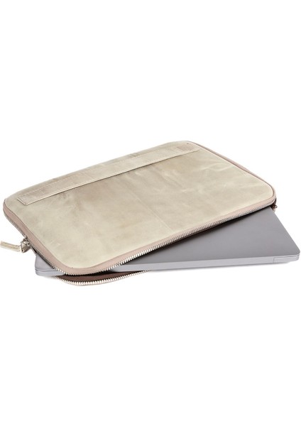 Hakiki Crazy Deri Macbook Air Pro 13 & 13.3 Inç Laptop Kılıfı Fildişi