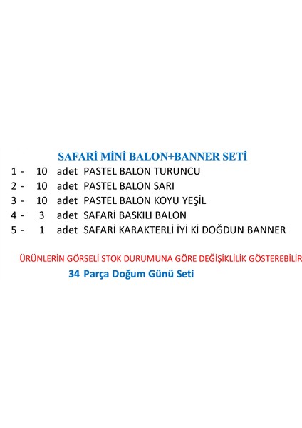 Safari Mini Balon+Banner Seti modelleri