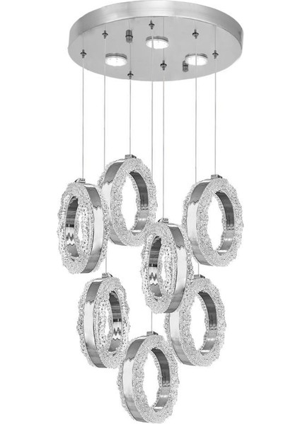 1105-6+1 7li Krom Sarkıt LED Avize(Beyaz Işık -Sarı Işık - Gün Işığı)