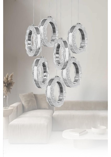 1105-6+1 7li Krom Sarkıt LED Avize(Beyaz Işık -Sarı Işık - Gün Işığı)
