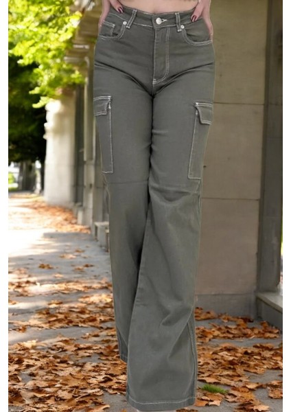 Relaxed Cep Detay Geniş Paça Kadın Kargo Pantolon10 fırsatları
