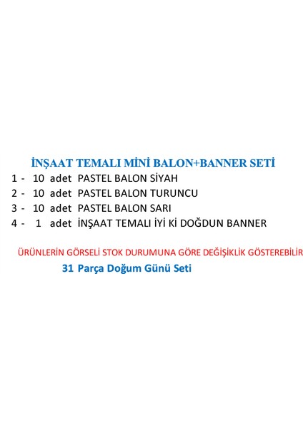Inşaat Temalı Mini Balon+Banner Seti fiyatları