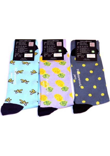 Pick Up Your Socks Organik, Pamuklu, Dikişsiz, Özel Tasarım Erkek Çorap. 41-46 Beden. 3 Adet