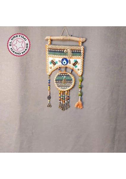 7123 El Yapımı Otantik Nazar Boncuklu Duvar Süsü - Kilim Desen