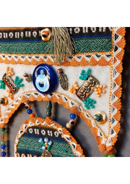 7123 El Yapımı Otantik Nazar Boncuklu Duvar Süsü - Kilim Desen fiyatları