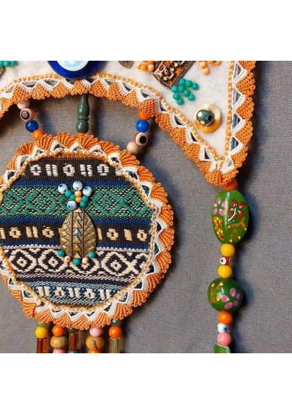 7123 El Yapımı Otantik Nazar Boncuklu Duvar Süsü - Kilim Desen modelleri