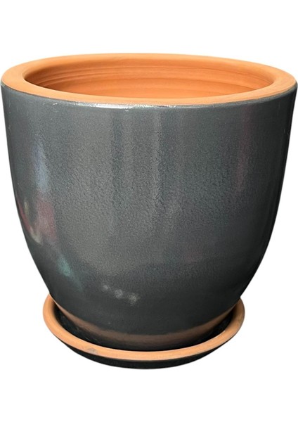 Solina Gri Çift Sırlı Iç ve Dış Mekan Kullanımlı Toprak Terrakota Tabaklı Saksı fiyatları