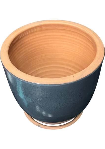 Solina Gri Çift Sırlı Iç ve Dış Mekan Kullanımlı Toprak Terrakota Tabaklı Saksı modelleri