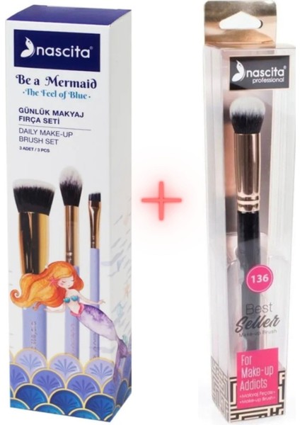 3' lü Günlük Makyaj Fırça Seti NasBrushSet91R + Oval Yapılı Kapatıcı Fırçası Nasbrush 136 modelleri