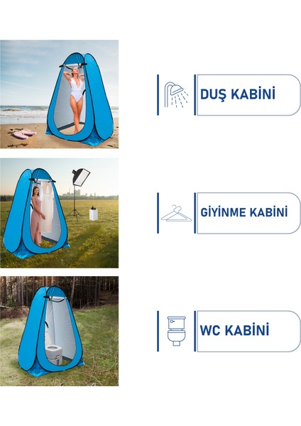 Otomatik Kamp Çadırı -Kabin Çadır - Duş / Giyinme / Kamp Tuvalet Çadırı - 120X120X190 Mavi