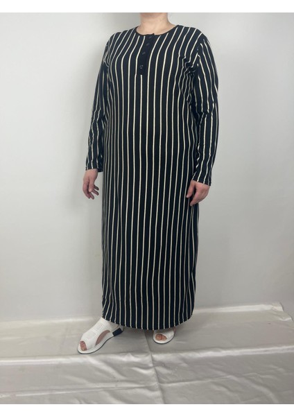 Kadın Siyah Bej Çizgili Desen Düğmeli Yaka Uzun Kollu Mevsimlik Anne Elbise fiyatları