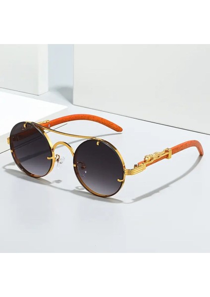 Leopar Desenli Menteşeli Şık Gradyan Lens Moda Unisex Güneş Gözlüğü