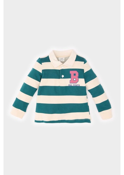 Erkek Bebek Gömlek Yaka Çizgili Baskılı İçi Yumuşak Tüylü Sweatshirt E3833A525SP