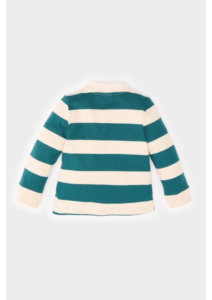 Erkek Bebek Gömlek Yaka Çizgili Baskılı İçi Yumuşak Tüylü Sweatshirt E3833A525SP