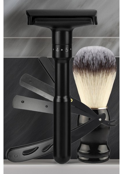 Shave Q7 Full Metal Manuel Tıraş Makinesi + F8 Tıraş Fırçası + U3 Full Metal Ustura