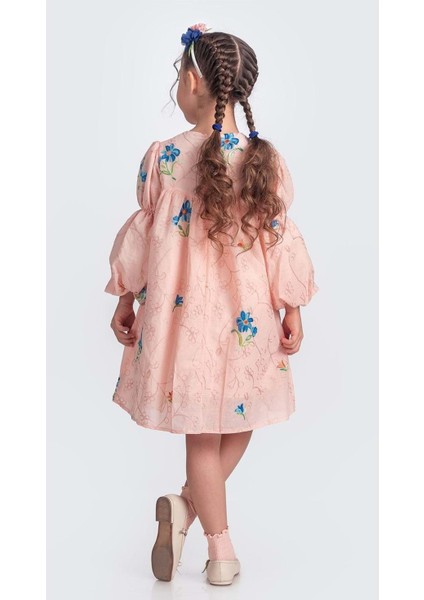 Otantik Akdeniz Çiçek Nakışkız Çocuk Müslin Elbise M00706 fiyatları