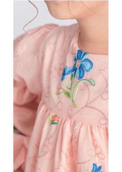 Otantik Akdeniz Çiçek Nakışkız Çocuk Müslin Elbise M00706 modelleri