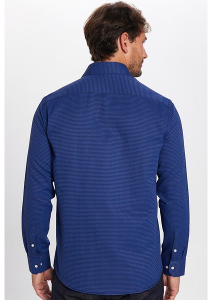 Erkek Klasik Fit Normal Kesim Pamuklu Tek Cepli Armürlü Saks Mavi Gömlek indirimleri