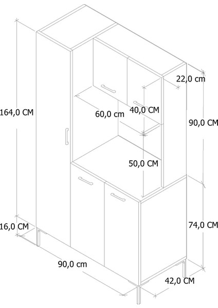 Hola çok amaçlı boy dolaplı kahve köşesi, kiler dolabı, mutfak erzak dolabı, mini mutfak dolabı