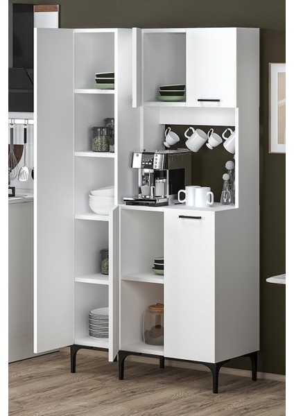 Hola çok amaçlı boy dolaplı kahve köşesi, kiler dolabı, mutfak erzak dolabı, mini mutfak dolabı fiyatları