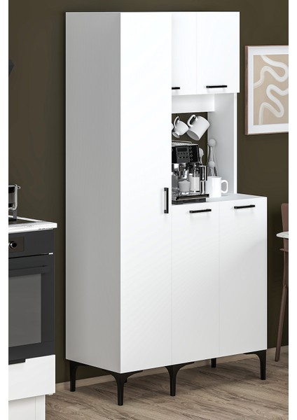 Hola çok amaçlı boy dolaplı kahve köşesi, kiler dolabı, mutfak erzak dolabı, mini mutfak dolabı modelleri