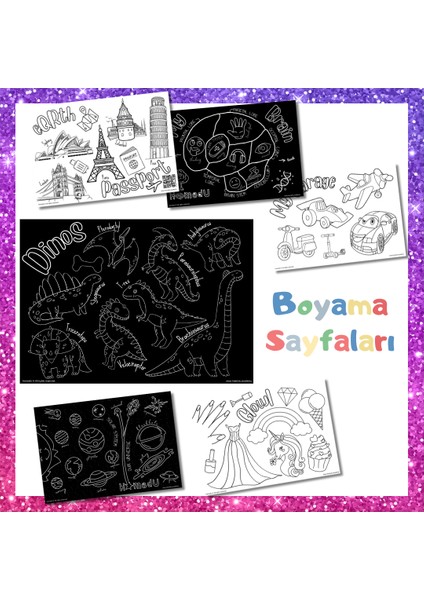 9 Renk El Yapımı Pastel Renk Simli Suluboya Seti, 6'li Boyama Kağıtları, Sticker Seti, Poster, Fırça