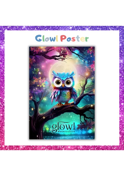 9 Renk El Yapımı Pastel Renk Simli Suluboya Seti, 6'li Boyama Kağıtları, Sticker Seti, Poster, Fırça