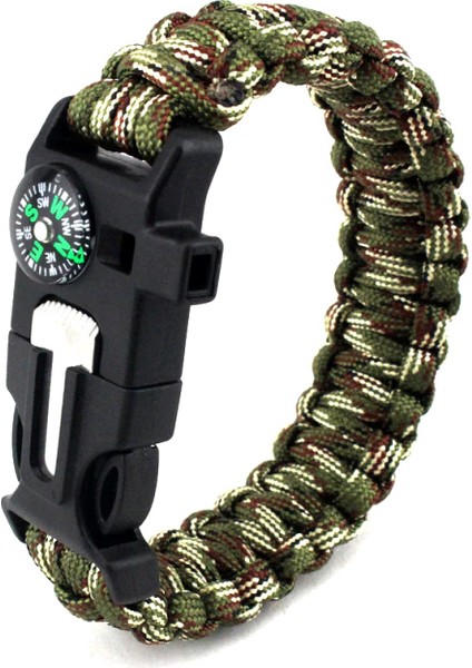 9595 Pusulalı & Magnezyum Çubuklu Paracord Bileklik Kamuflaj