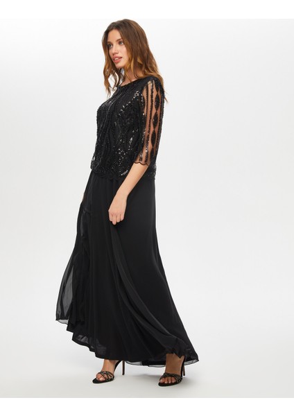 Payet ve Boncuk Detaylı Uzun Abiye Elbise S25ABY001 fiyatları